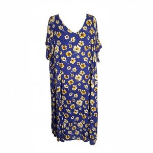 Woman Within Blue Floral Gauze Maxi Dress – Size 3X